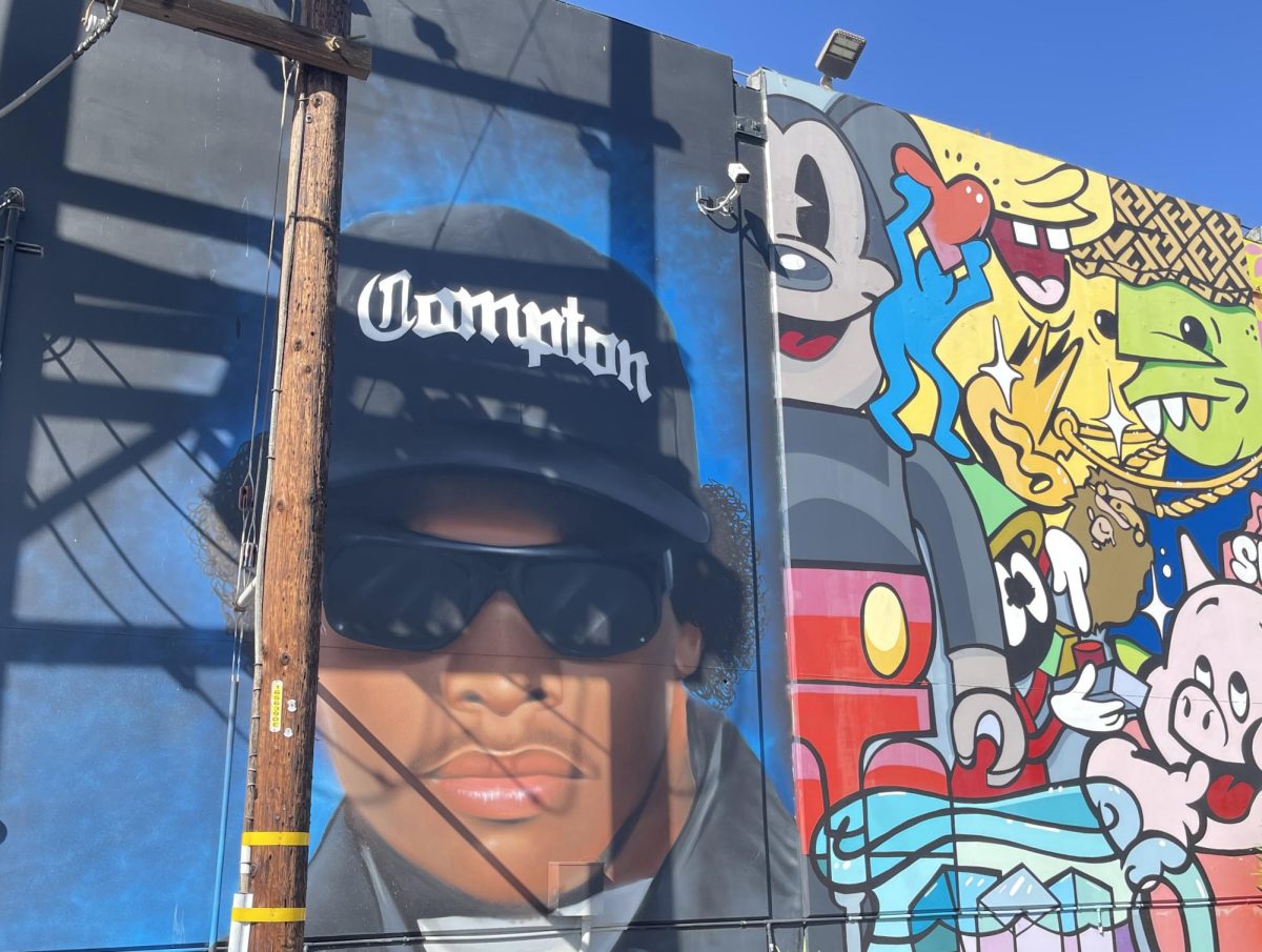 Large murals decorate the outside walls of the Del Amo Swap Meet in Rancho Dominguez on the east side of Compton, pictured here on Oct. 29, 2023, including a tribute to Compton rapper and co-founder of both Ruthless Records and N.W.A., Eazy-E (Eric Wright). Photo By Kim McGill